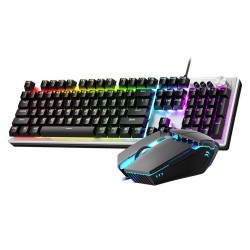 set gaming T200 tastatura mecanica efecte de lumini LED RGB, taste multimedia, anti-ghosting USB- semi-pro si mouse RGB 2400 DPI